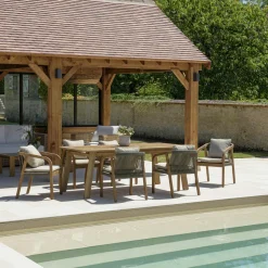 Salons De Jardin·Ensemble Repas|BAHIA Salon de jardin table acacia et 6 fauteuils cordage vert avec coussins