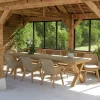 Salons De Jardin·Ensemble Repas|MANY Salon de jardin teck naturel 1 table pieds en croix 320 cm + 8 fauteuils résine tressée