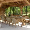 Salons De Jardin·Ensemble Repas|MANY Salon de jardin teck naturel 1 table pieds en croix 320 cm + 8 chaises arrondies résine tressée