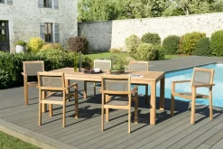 Salons De Jardin·Ensemble Repas|OUTDOOR BERGEN Salon de Jardin Teck Table 220x100 + 6 fauteuils empilables BERGEN ref. 30020839