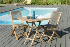 Salons De Jardin·Ensemble Repas|SUMMER Salon de Jardin Teck Table carrée 70x70 + 2 chaises pliantes ref. 30020852