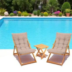 Salons De Jardin·Salons Détente|Transats / Bains De Soleil|SORA Salon jardin détente 2 places beige - bois et toile