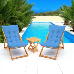 Salons De Jardin·Salons Détente|Transats / Bains De Soleil|SORA Salon jardin détente 2 places bleu - bois et toile