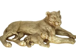 Objets Décoration·Figurines / Statues| Sculpture moderne lionne et lionceau couleur dorée