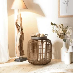 Sellettes En Métal|Tables D'Appoint En Métal|SHEFFIELD Sellette bois métal style industriel