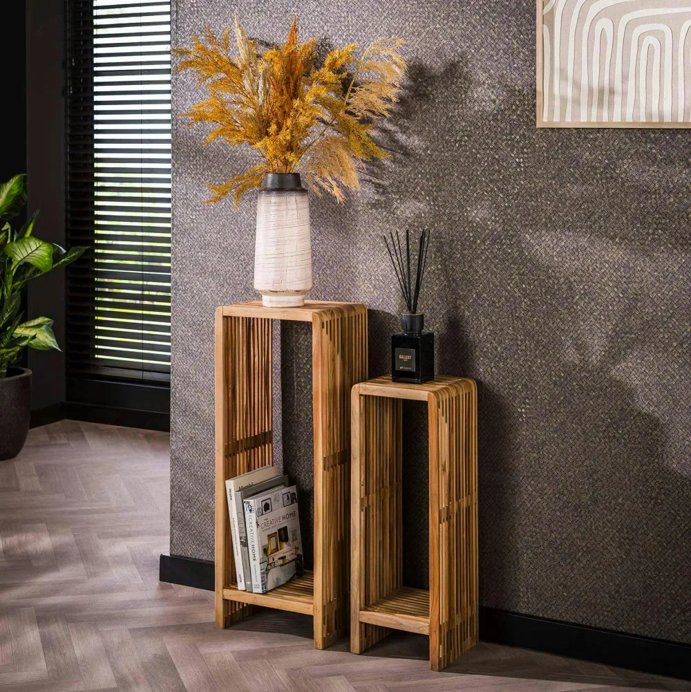 Sellettes En Métal|Tables D'Appoint Rondes|OTTAWA Sellette bois ronde mosaïque de teck