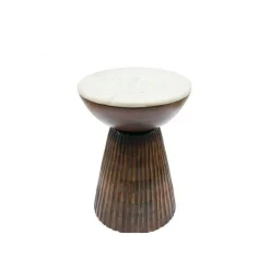 Sellettes En Métal|Tables D'Appoint Rondes| Sellette ronde bois et marbre D39 cm