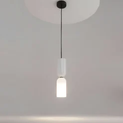 Suspensions / Lustres|WINDER Suspension blanche en verre - sablier & bague noire