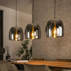 Suspensions / Lustres|Niagara Suspension de table à manger en verre fumé forme cloche 3 abat-jour