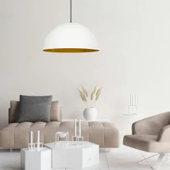 Suspensions / Lustres|SILE Suspension de table blanche dôme intérieur doré Ø50 cm