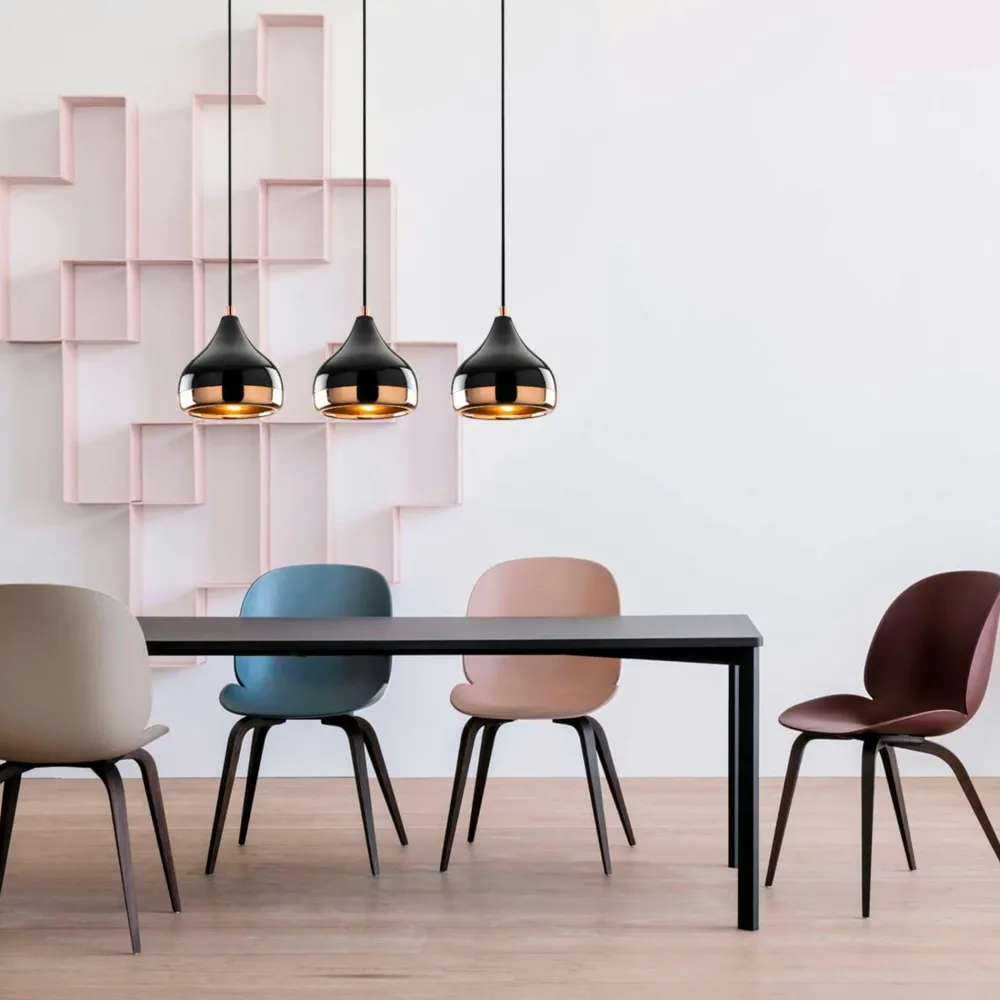 Suspensions / Lustres|SILE Suspension de table noire et cuivre, 3 abat-jour