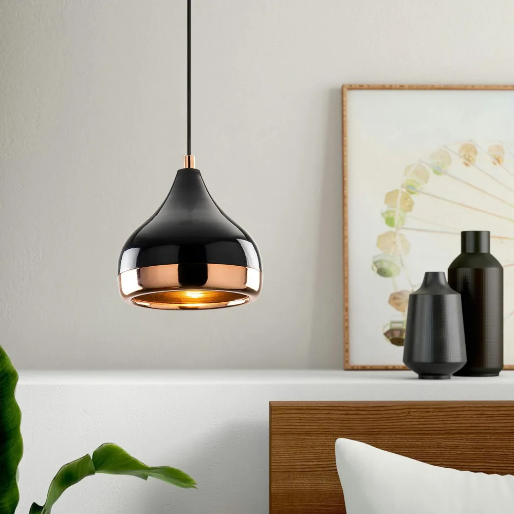 Suspensions / Lustres|SILE Suspension de table noire et cuivre, 3 abat-jour