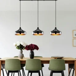 Suspensions / Lustres|SILE Suspension de table noire & cuivre, 3 abat-jour évasés