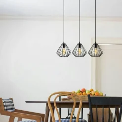 Suspensions / Lustres|ERZIN Suspension de table noire design diamant 3 abat-jour