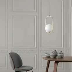 Suspensions / Lustres|SIERRE Suspension design dorée 1 globe verre dépoli sur cadre