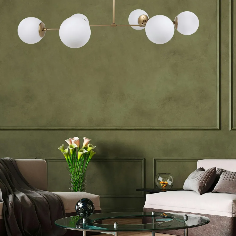 Suspensions / Lustres|SIERRE Suspension design dorée 6 globes verre dépoli