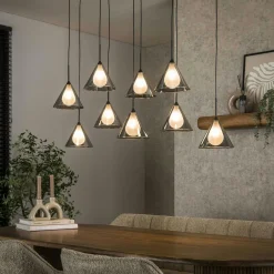 Suspensions / Lustres|RALF Suspension design en verre fumé 9 abat-jour coniques