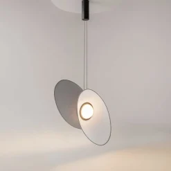 Suspensions / Lustres|JUNO Suspension design LED – abat-jour diabolo gris