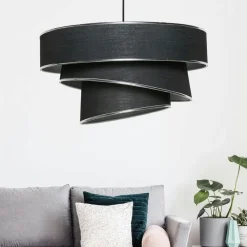 Suspensions / Lustres|ZURICH Suspension design noir et argent - abat-jour triple