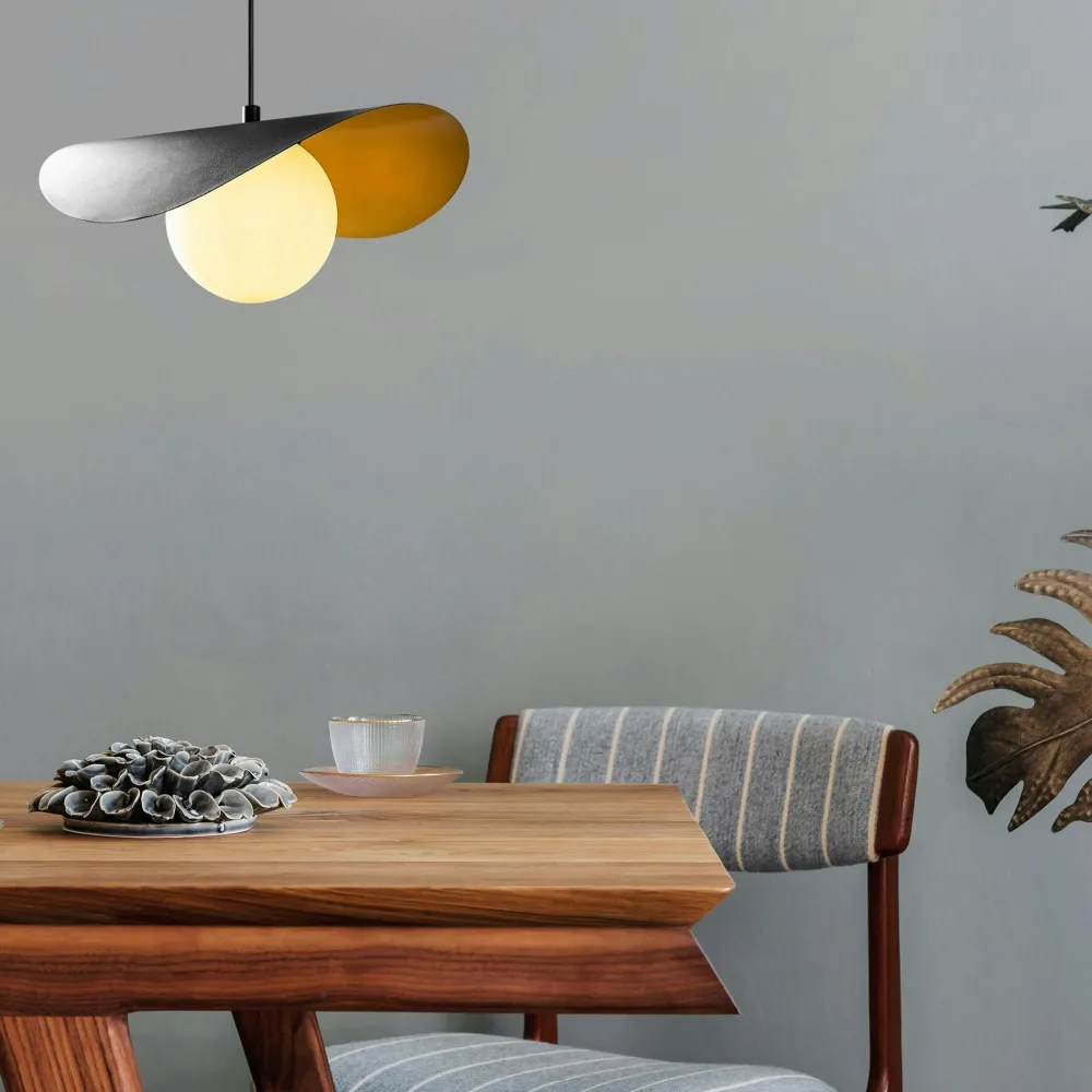 Suspensions / Lustres|SINOP Suspension design noire & doré abat-jour galbé 1 globe