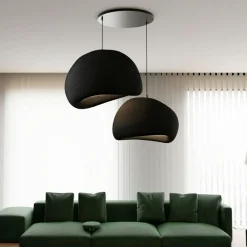 Suspensions / Lustres|NOXIS Suspension design noire 2 abat-jour organiques H.32 cm