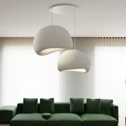 Suspensions / Lustres|NOXIS Suspension design noire 2 abat-jour organiques H.32 cm