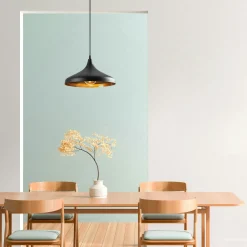 Suspensions / Lustres|SILE Suspension design noire & dorée évasée, fini alvéolé