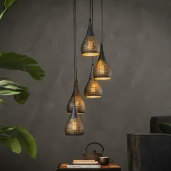 Univers Déco·Scandinave Hygge|Suspensions / Lustres|Lucknow Suspension en bois ajourée 4 lampes