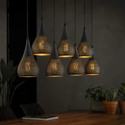 Univers Déco·Scandinave Hygge|Suspensions / Lustres|Lucknow Suspension en bois ajourée 4 lampes