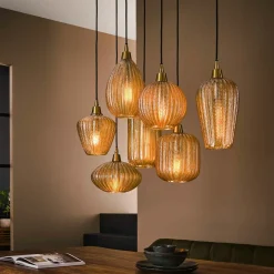 Suspensions / Lustres|NOVA Suspension en verre ambré 7 lampes