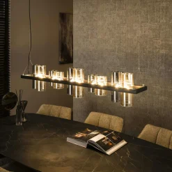 Suspensions / Lustres|RALF Suspension en verre ambré et chromé, 10 abat-jour