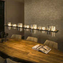 Suspensions / Lustres|RALF Suspension en verre ambré et chromé, 14 abat-jour