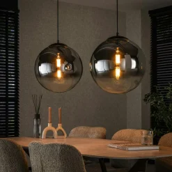 Suspensions / Lustres|Lampes À Poser·Lampe Style Industriel|RALF Suspension en verre fumé 2 abat-jour noirs