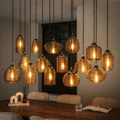 Suspensions / Lustres|NOVA Suspension en verre strié 15 lampes ambrées