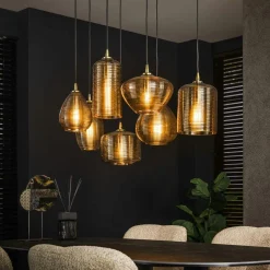 Suspensions / Lustres|NOVA Suspension en verre strié 7 lampes ambrées