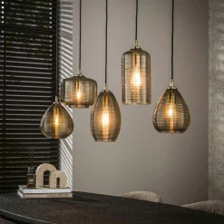 Suspensions / Lustres|NOVA Suspension en verre strié 7 lampes ambrées