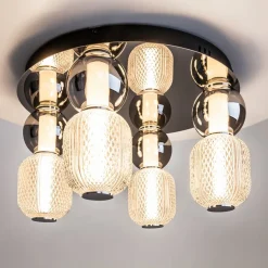 Suspensions / Lustres|ADA Suspension en verre taillé, abat-jour suspendu chromé