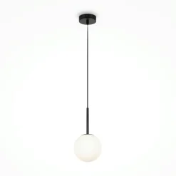 Suspensions / Lustres|DELTONA Suspension globe noire - verre dépoli 15 cm