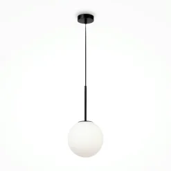 Suspensions / Lustres|DELTONA Suspension globe noire - verre dépoli 20 cm