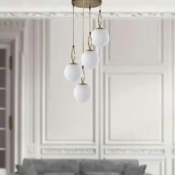 Suspensions / Lustres|SIERRE Suspension grappe 5 globes blancs avec anneaux