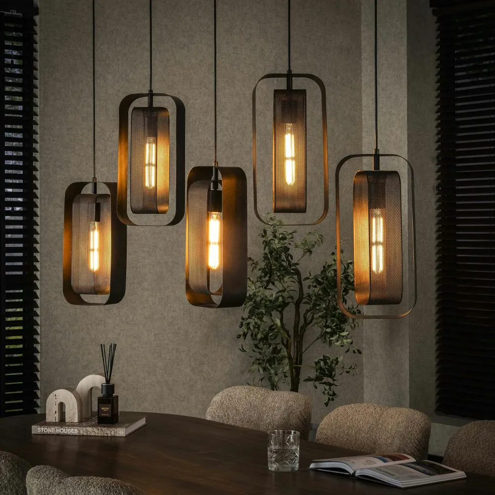 Suspensions / Lustres|Lampes À Poser·Lampe Style Industriel|RALF Suspension industrielle à double cadre 5 lampes