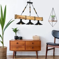 Suspensions / Lustres|CAMOGLI Suspension industrielle bois brun – 3 lampes