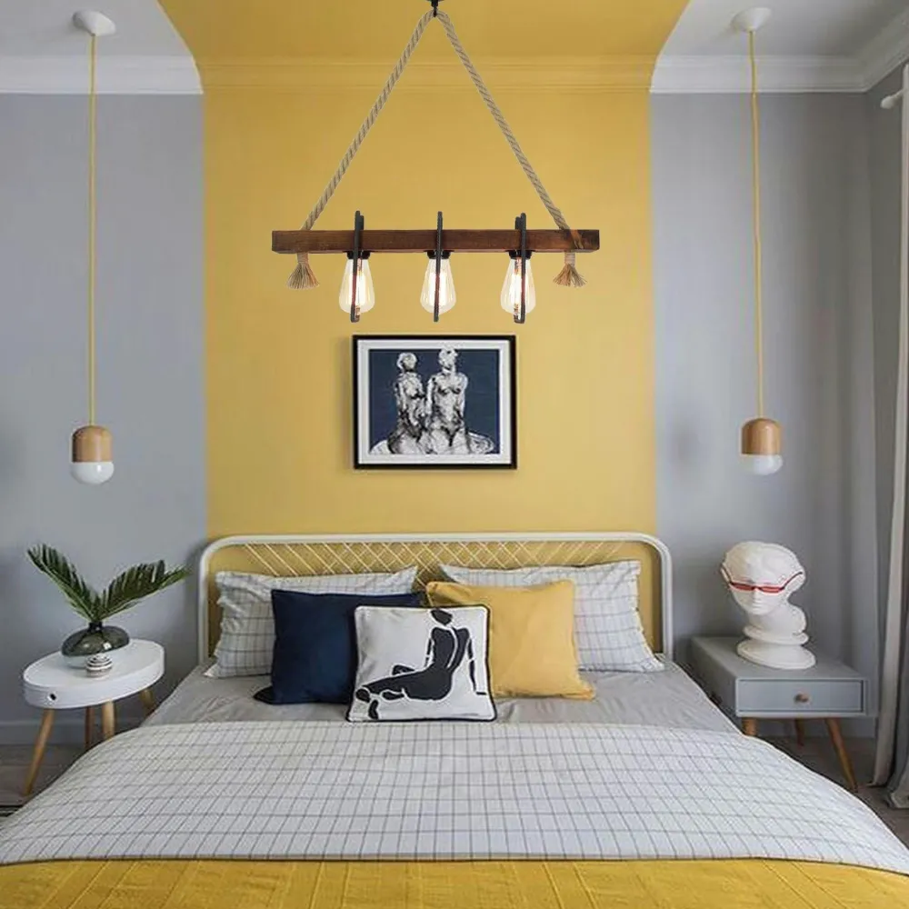 Suspensions / Lustres|CAMOGLI Suspension industrielle bois, métal & corde