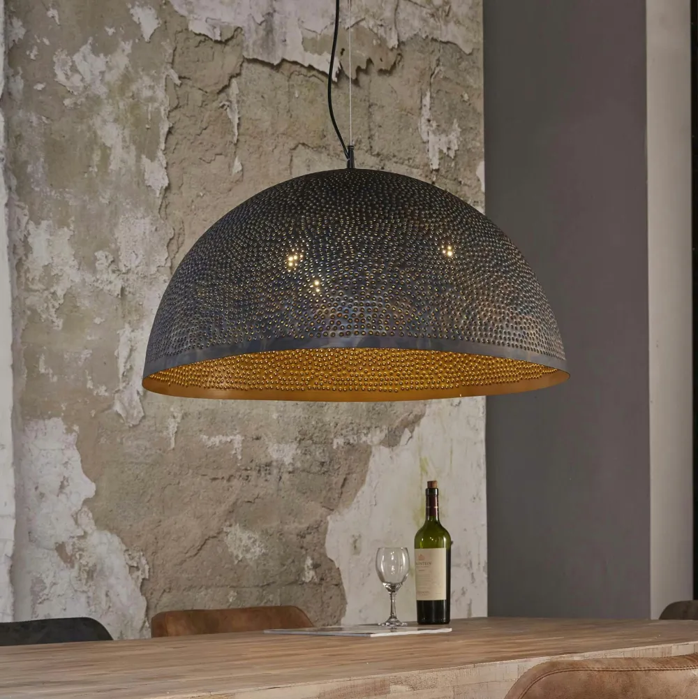 Suspensions / Lustres|RALF Suspension industrielle demi-lune ajourée marron noir