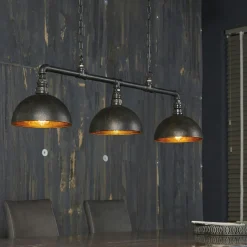 Univers Déco·Loft Industriel|Suspensions / Lustres|TRIBECA Suspension industrielle tuyau 3 demi-globes