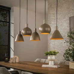 Lampes À Poser·Lampe Style Industriel|Suspensions / Lustres|TRIBECA Suspension îlot cuisine 5 abat-jour métal brun