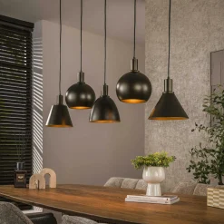 Lampes À Poser·Lampe Style Industriel|Suspensions / Lustres|TRIBECA Suspension îlot cuisine 5 abat-jour métal beige