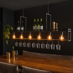 Suspensions / Lustres|Lampes À Poser·Lampe Style Industriel|RALF Suspension îlot cuisine 6 lampes avec support verres à pied, finition charbon