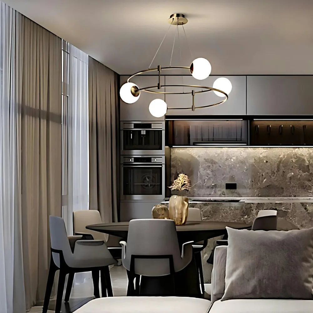 Suspensions / Lustres|DELTONA Suspension moderne - 6 globes sur structure spirale