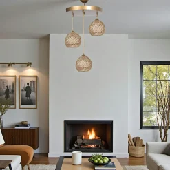 Suspensions / Lustres|AROSA Suspension moderne 3 abat-jour tressés finition bronze